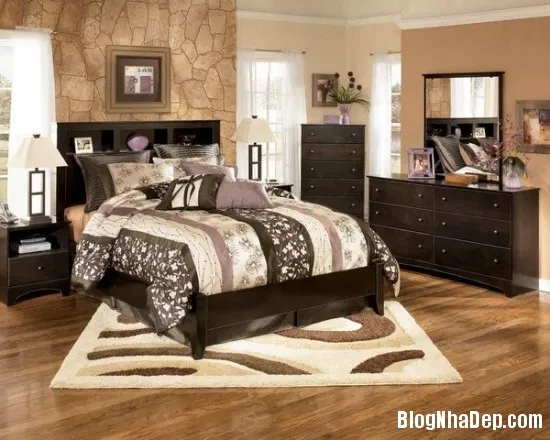 Sàn phòng ngủ ấm cúng với gỗ và đá thiên nhiên