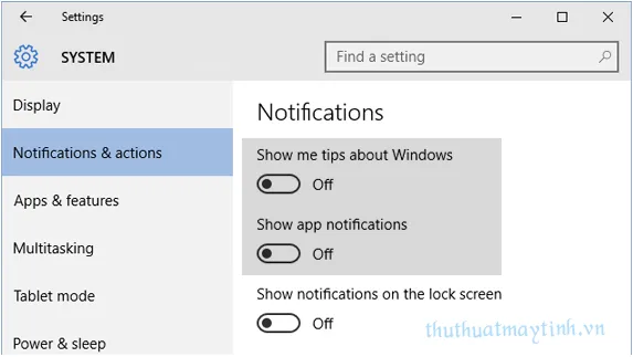 Huy Notifications và Action Center trong Windows 10