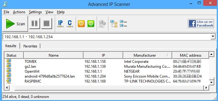 Giao dien Advanced IP Scanner
