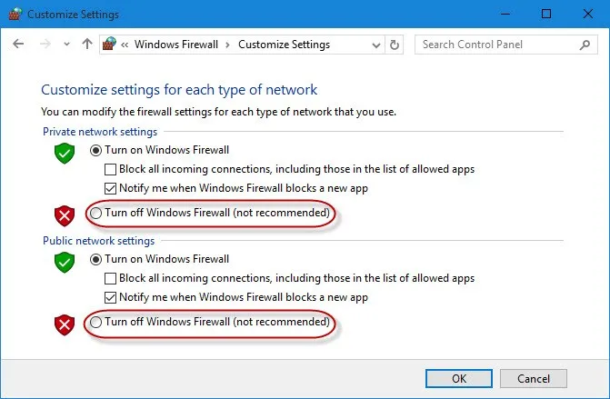 Bật/ Tắt Tường lửa” Windows Firewall” trong Windows 10, 8, 7, Vista và XP