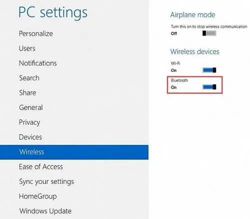 Tắt, bật bluetooth trong win 8