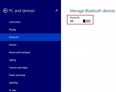 Tắt bật bluetooth trong win 8.1