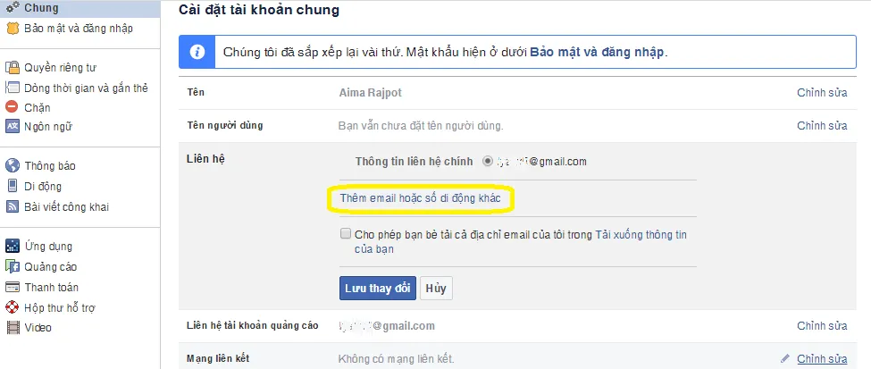 Cách đổi Email Facebook, Thay đổi Email đăng nhập Facebook