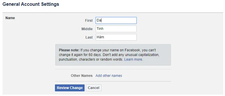Cách đổi tên Facebook khi chưa đủ 60 ngày