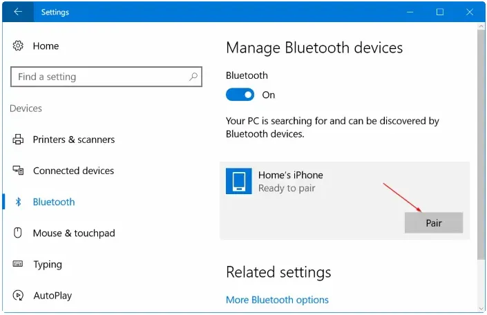 Cách kết nối iPhone với Windows 10 qua Bluetooth