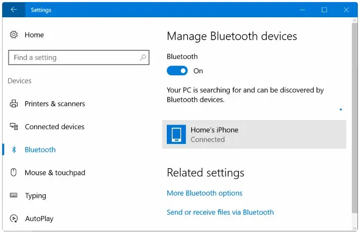 Cách kết nối iPhone với Windows 10 qua Bluetooth