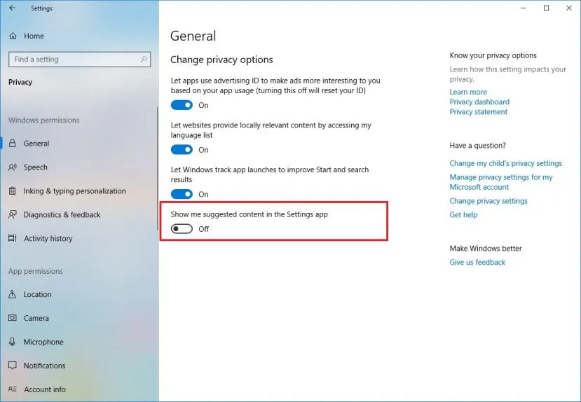 Cách tắt Quảng cáo ứng dụng trên Windows 10