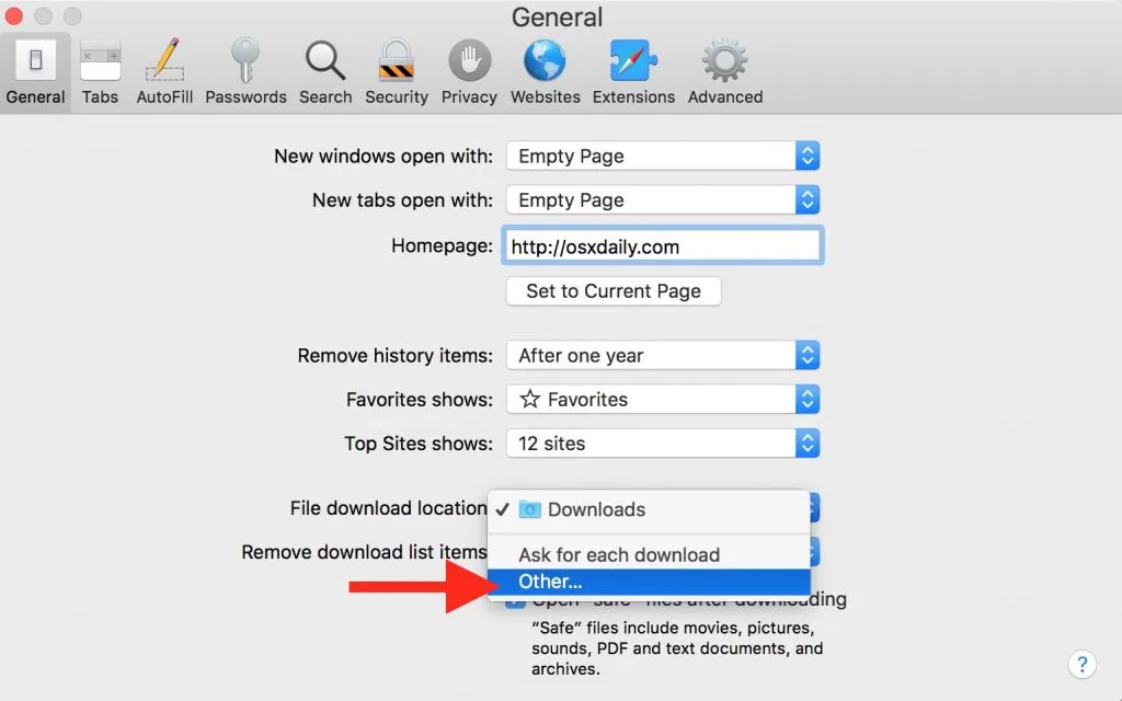 Cách thay đổi vị trí tải xuống Safari trên Mac OS