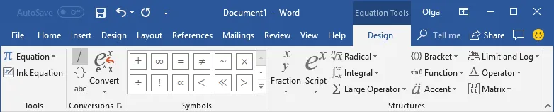 Chèn công thức toán học vào trong Word 2016 với Equation