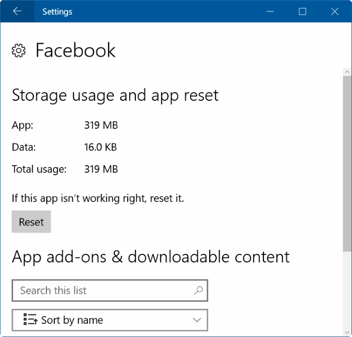 Đặt lại Facebook App Trong Windows 10