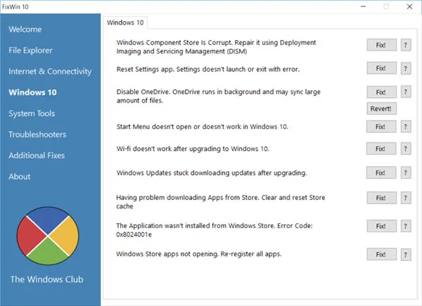 FixWin cho Windows 10: Sửa vấn đề và sự cố với một cú nhấp chuột