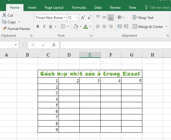 Hợp nhất các ô trong Excel