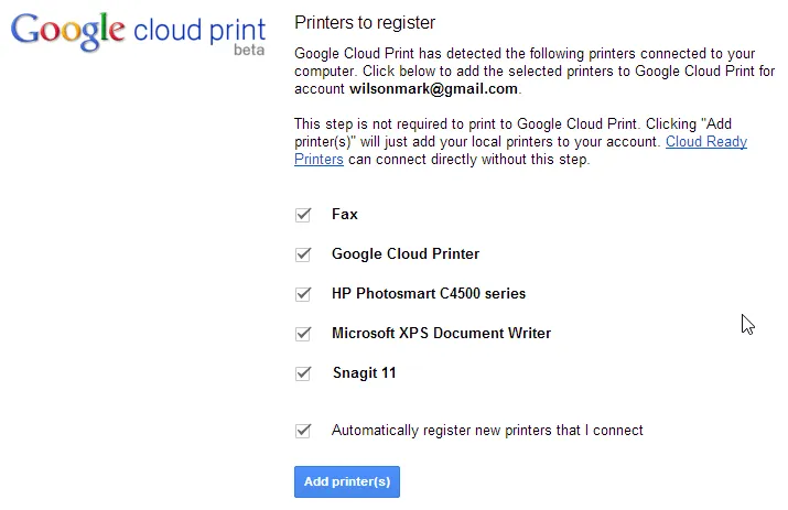 In tệp từ xa trong Windows với Google Cloud Print