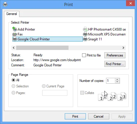 In tệp từ xa trong Windows với Google Cloud Print