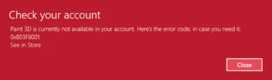 Khắc phục: Lỗi “0x803F8001 Paint 3D is Currently Not Available” TRONG Windows 10