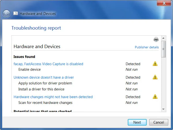 Khắc phục sự cố Phần cứng và Thiết bị của Windows với Troubleshooter