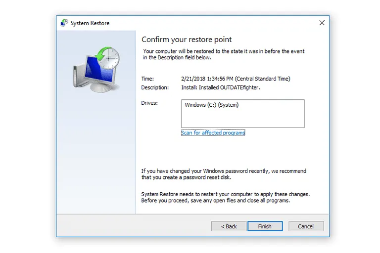 Khôi phục máy tính Windows 8 với System Restore