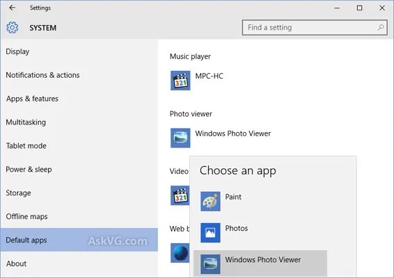 Khôi phục “Windows Photo Viewer” về mặc định trong Windows 10