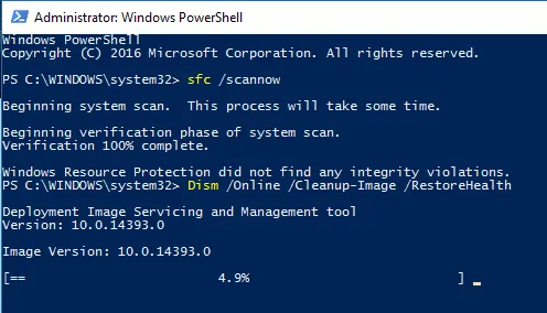 Quét và Sửa các tệp hỏng trong Windows 10 với PowerShell