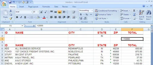 SỬ DỤNG NÂNG CAO LỌC TRONG EXCEL 2007