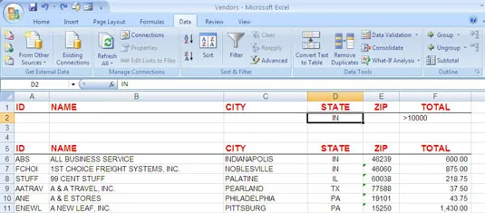 SỬ DỤNG NÂNG CAO LỌC TRONG EXCEL 2007