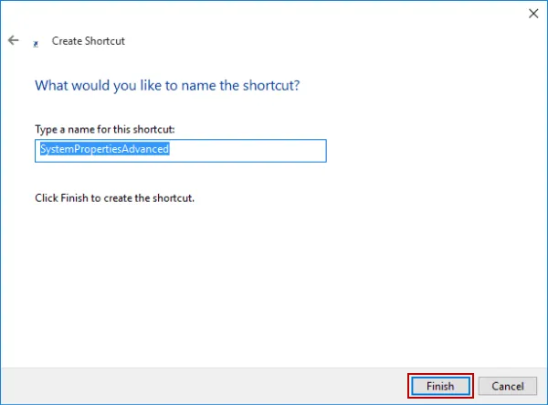 Tạo Shortcut cho Advanced System Settings trong Windows 10/8/7