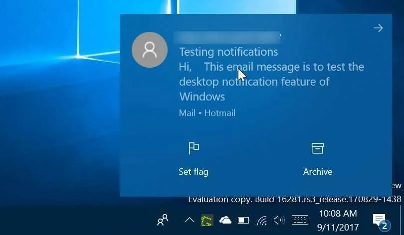 Tắt Thông báo trên Desktop trong Windows 10