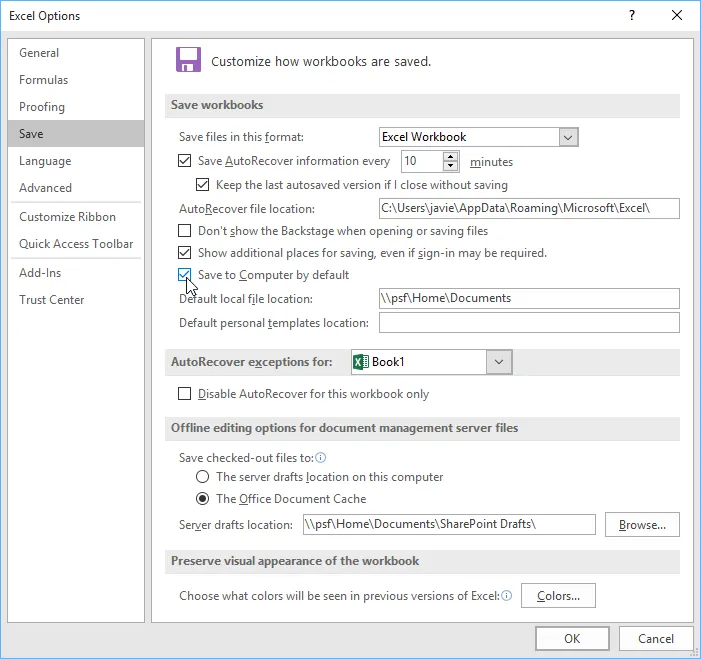 Thay đổi vị trí lưu file Excel mặc định