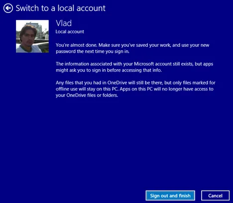 Thay tài khoản Microsoft bằng TK Local trong Windows 8, 8.1