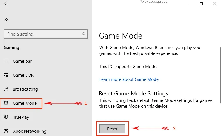 Thiết lập lại chế độ chơi game để mặc định trong Windows 10