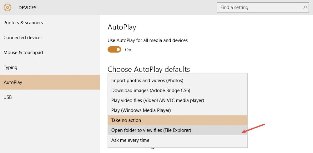 Thiết lập mặc định AutoPlay trong Windows 10