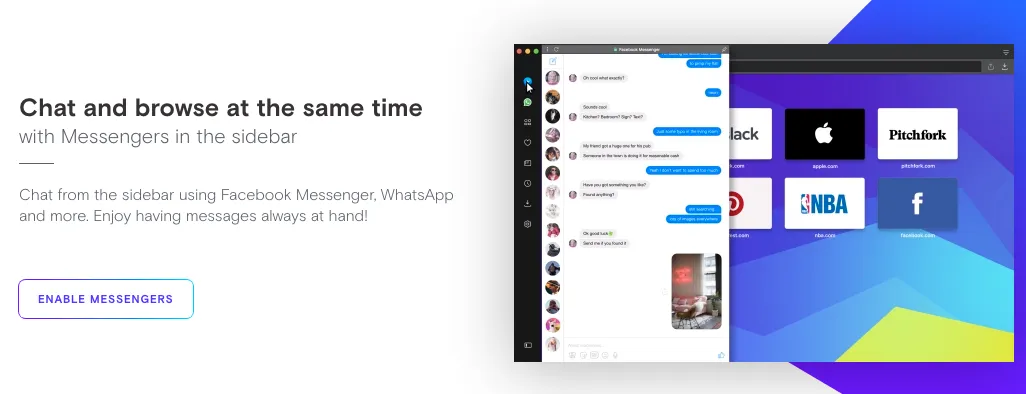 Ứng dụng Desktop cho Facebook Messenger và WhatsApp trong Opera Browser