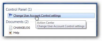 gõ UAC mở User Account Control